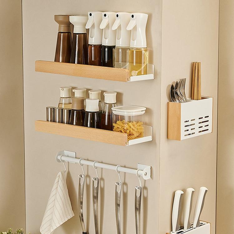 Wooden Wall Mounted Storage Rack No Drilling Required