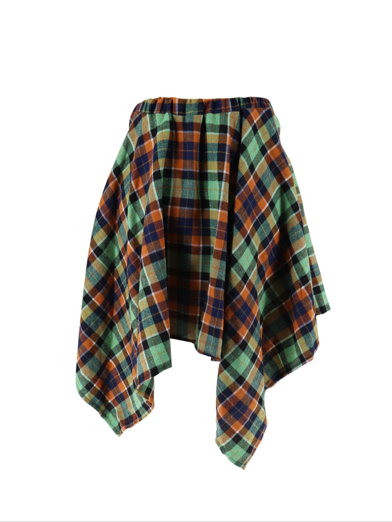 Women's Plaid Print Asymmetrical Hem Short Skirt, Casual Fashion Tie Front A Line Fitted Skirt for Daily Wear, Ladies Summer Clothes Womenswear Bottom Boho Skirt
