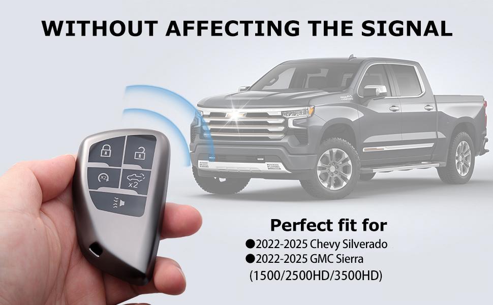 2-Pack Key Fob Cover Fits 2022 2023 2024 2025 2026 GMC Sierra, Chevy Silverado 1500/2500HD/3500HD, TPU 5-Button Case (Grey)
