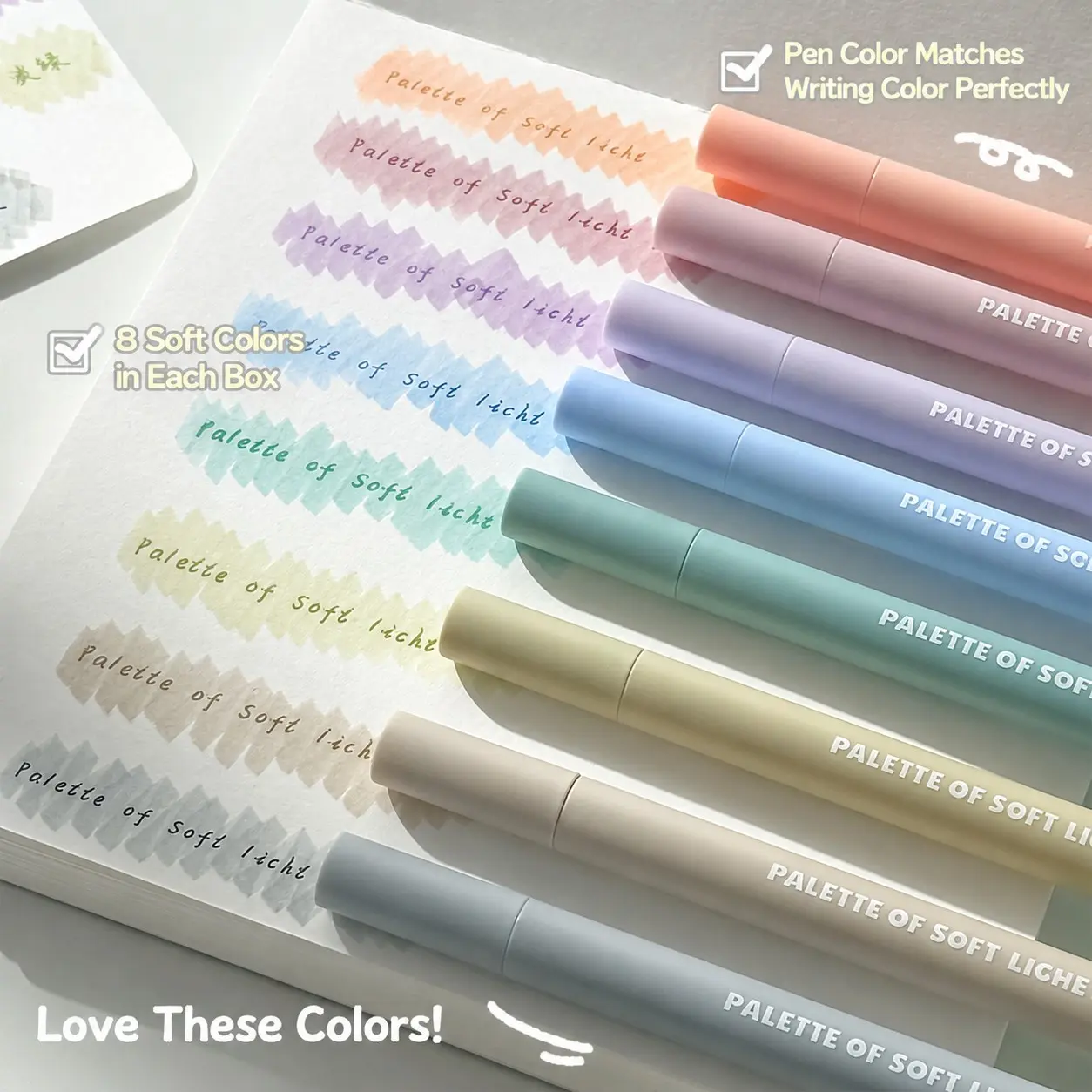 8 ultra-soft tip 'Soft Glow' highlighters, Soft tip markers, ideal for students and office workers, perfect for doodling, journaling, highlighting and writing. They can be used as school supplies, holiday gifts, art supplies