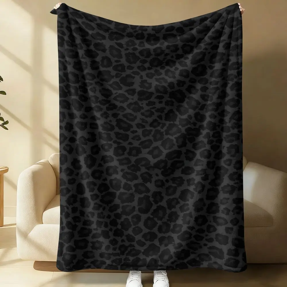 Black Leopard Print Flannel Blanket Ultra Soft Warm Throw Blanket for Bed Couch Sofa Travel Aesthetic Home Decor Gift Blanket Cozy Lightweight Bedding for Adults Kids All Season Use Leopard Pattern Blanket