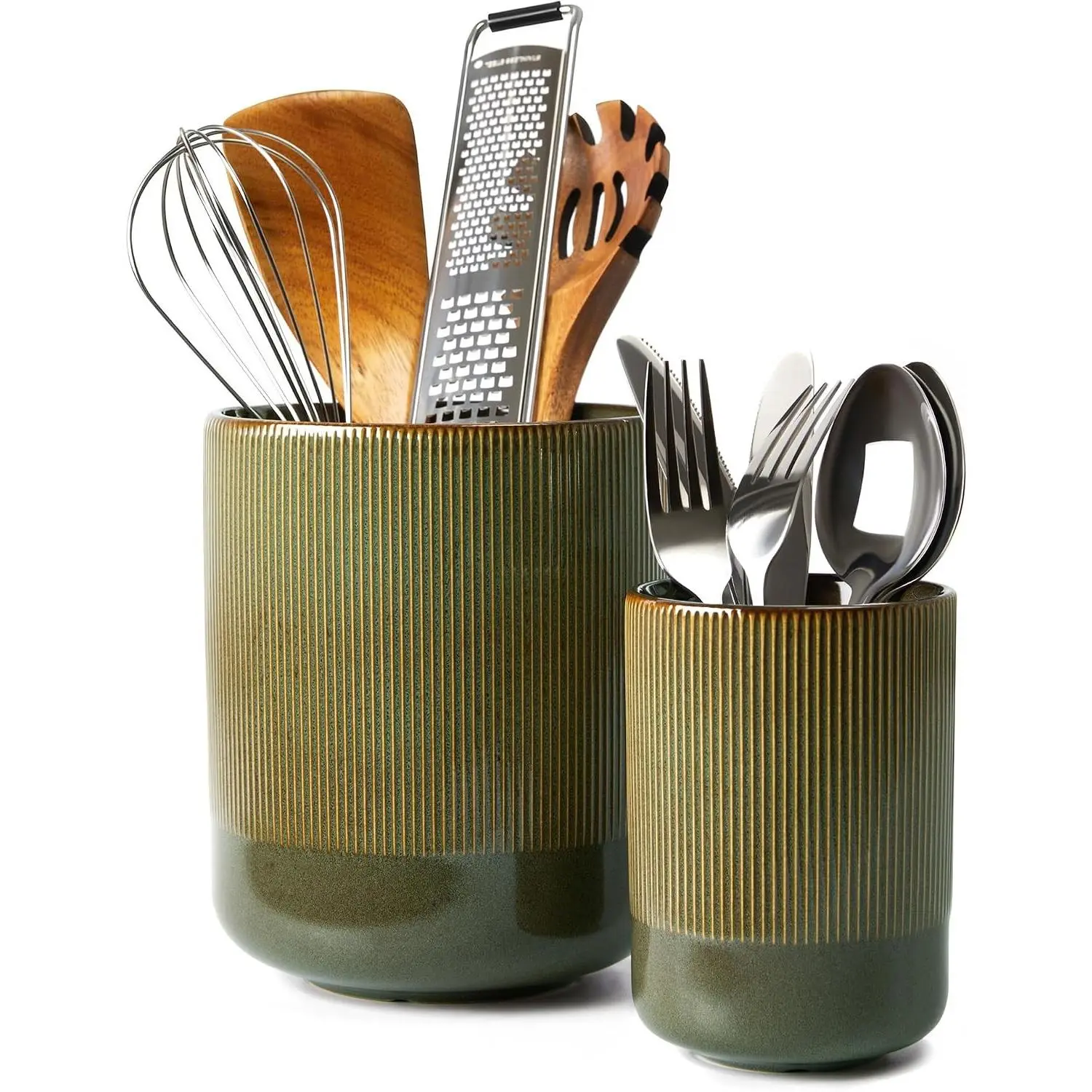 Countertop 7.3"+5.3" Ceramic Kitchen Utensil Holder Crock