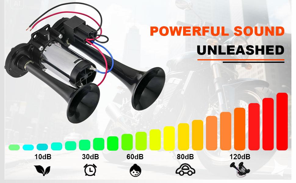 12V 120dB Air Horn Dual Trumpets, Super Loud Electric Train Horn Kit with Upgraded Compressor for 12V Trucks, Cars, SUVs, Motorcycles, Boats, Pickups