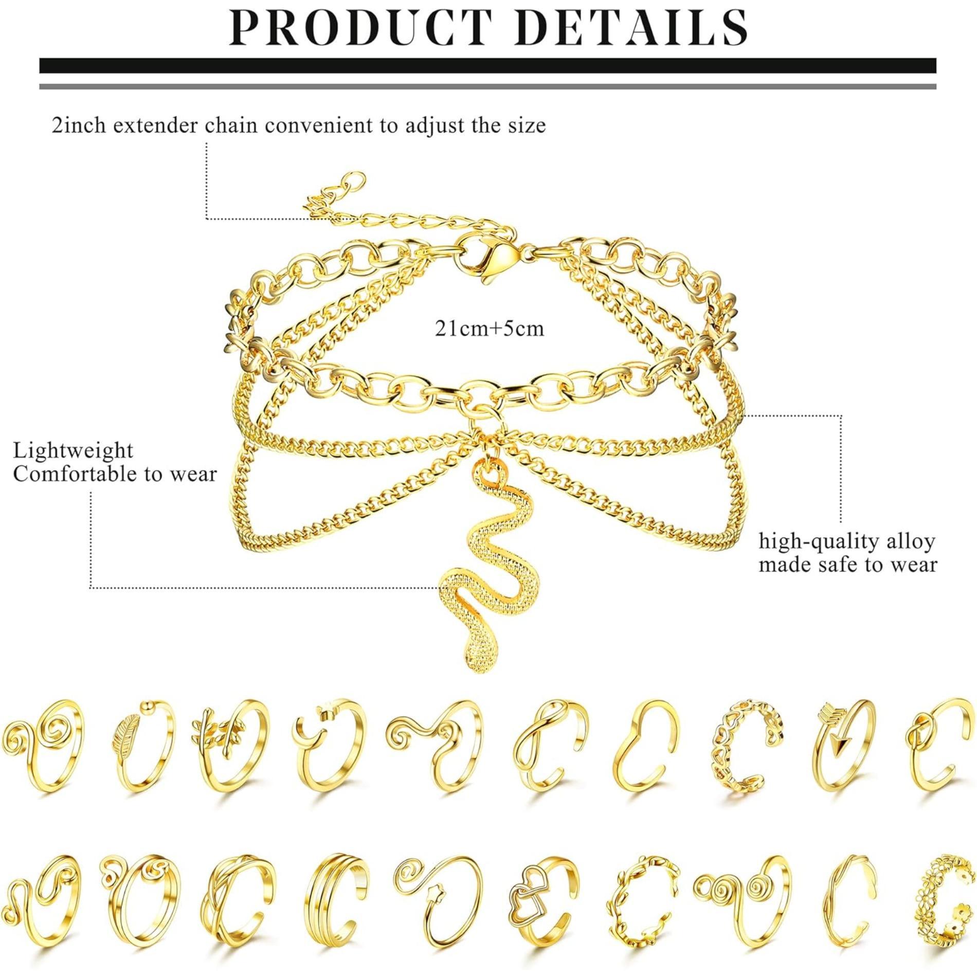 Jstyle Toe Rings and Ankle Bracelets for Women Silver Rose Gold Plated Anklet Toe Rings Cute Layered Anklets Open Tail Rings Adjustable Beach Foot Jewelry for Summer Daily