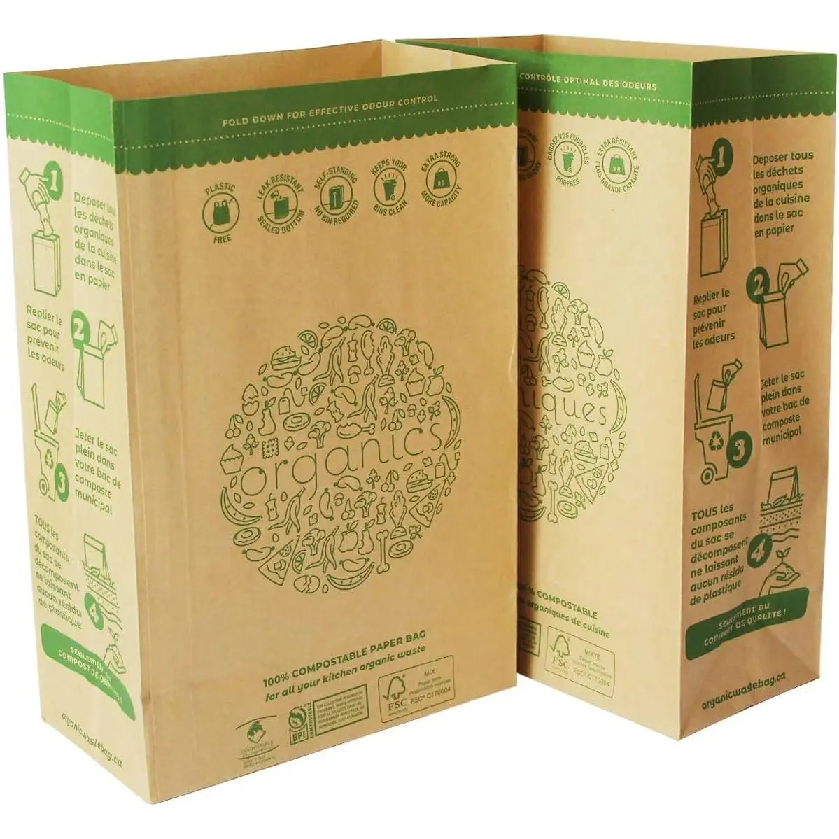-Kitchen   Bag-120 Bags-%100 Compostable paper Bag - Leak Resistant - Small-Certified by BNQ and BPI,CMA-I,CMA-W