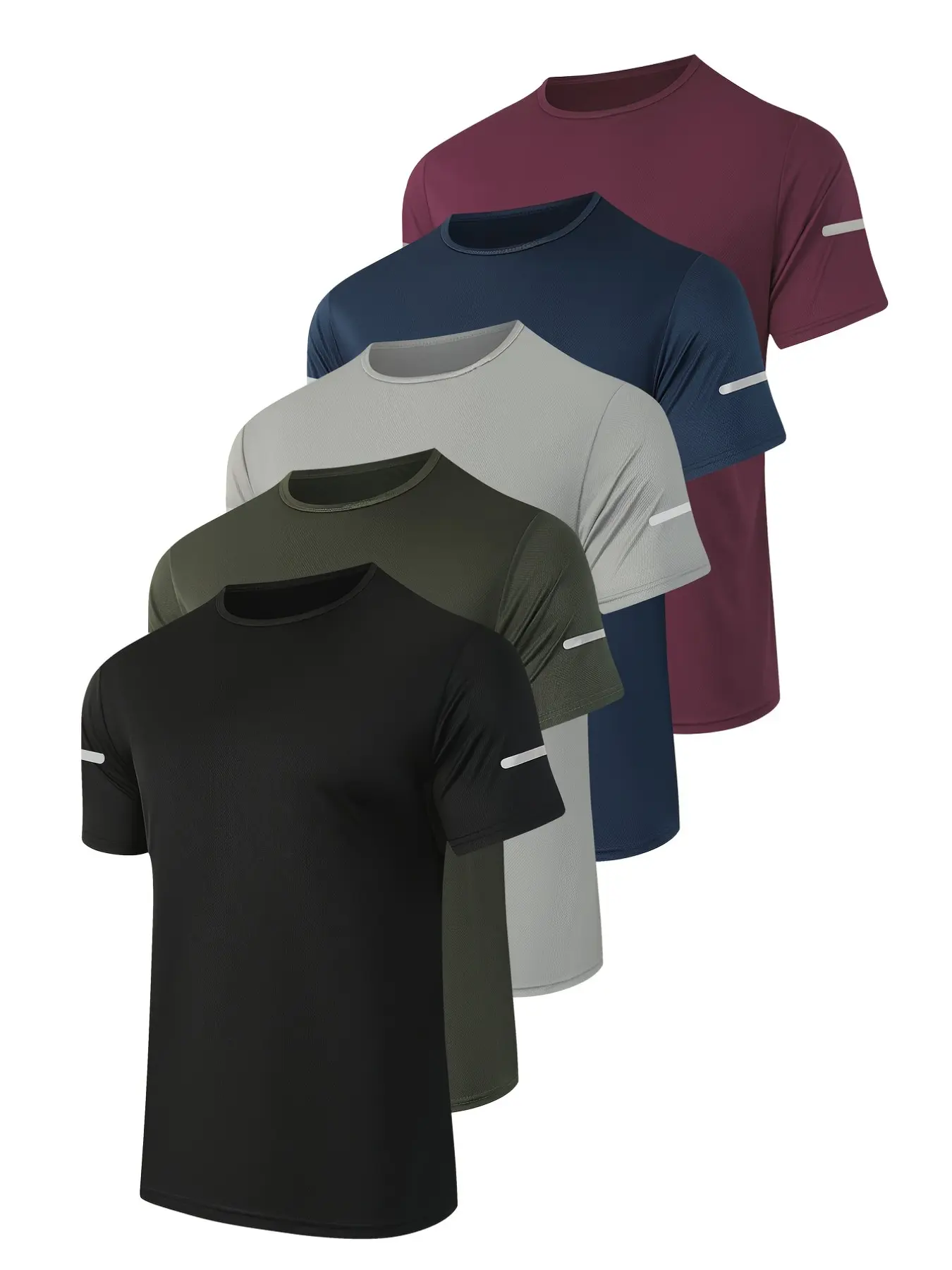 5-Pack Quick-Dry Sports T-Shirts, Fitness Shirts, Reflective Stripes, Breathable Lightweight Crew Neck, Ideal for Gym, Running, Outdoor Activities