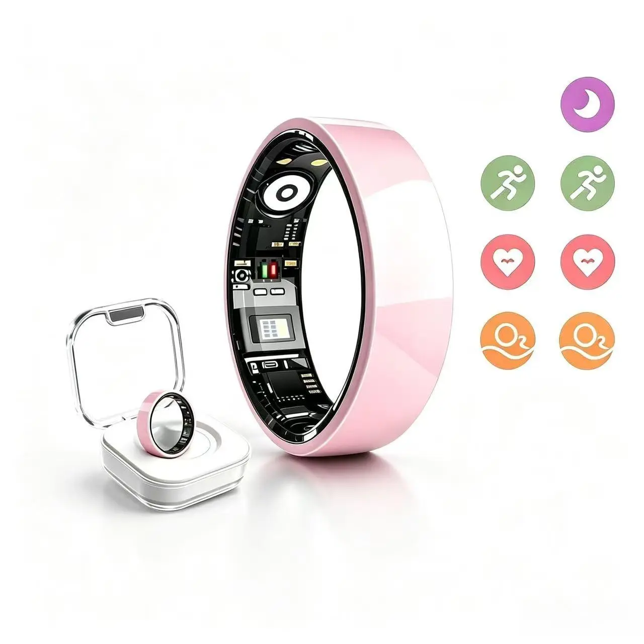 Ceramic Smart Ring Fitness Tracker, Health Monitoring Ring with Heart Rate SpO2 Sleep Step Counter, Waterproof Smart Rings for Women Men, Activity Tracker Smart Ring No Subscription, Compatible with iOS Android