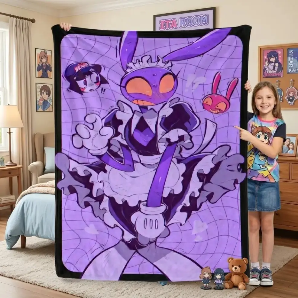 The Amazing Digital Circus Jax Maid Outfit Flannel Blanket, Purple Anime Throw Blanket for Adult & Baby, Soft Warm Fan Merch for Teen Bedroom Decor, Multi-Purpose Holiday Gift Blanket for Couch Sofa Bed Travel Camping birthday gift