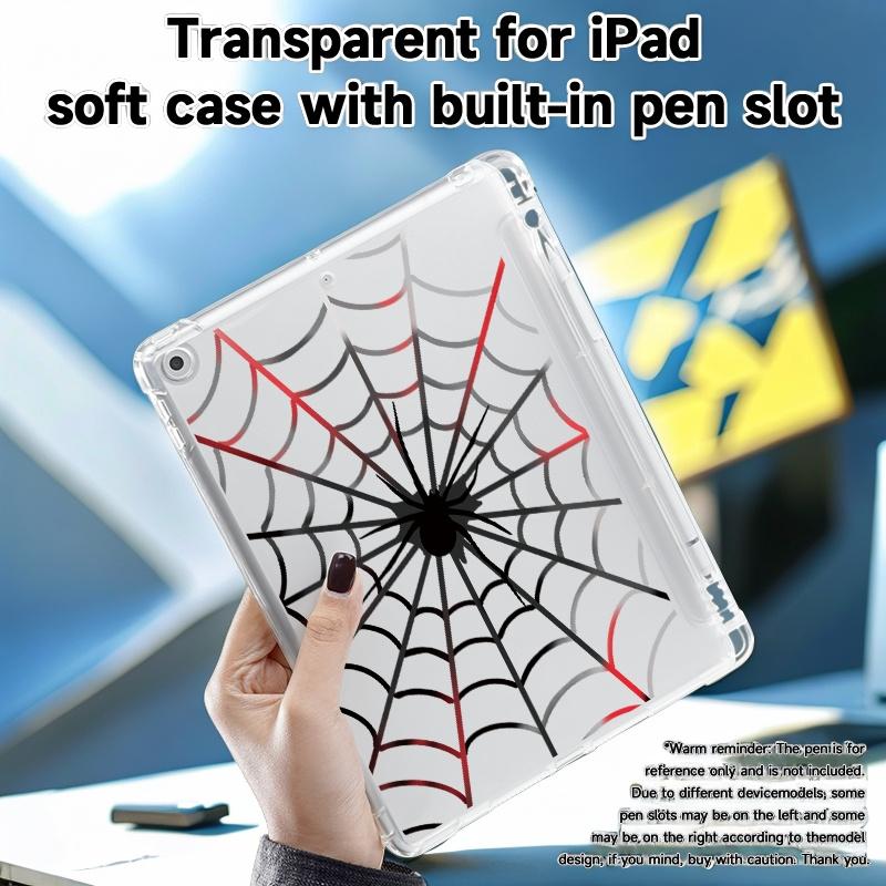 Spider Web Pattern Clear Soft TPU iPad Case, Lightweight & Shockproof, Compatible with iPad 11, iPad Air 6/5/7, 11/12.9 Inch iPad Pro, 13 Inch iPad Air with Pencil Slot, iPad 10, iPad Mini 7, Universal for Men & Women