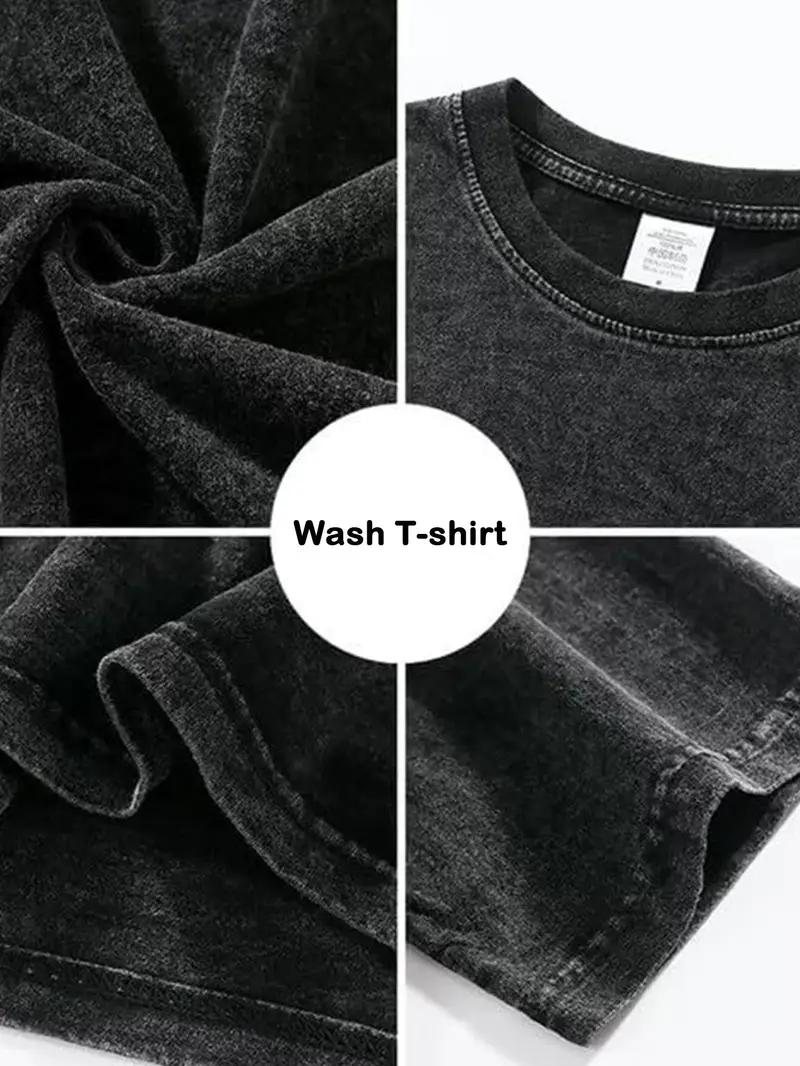 [Vintage Wash] High Quality T-shirt PARAMORE High Quality Cotton Black T-shirt |   Men's Off-shoulder Round Neck Short Sleeves 230g Washed Pattern