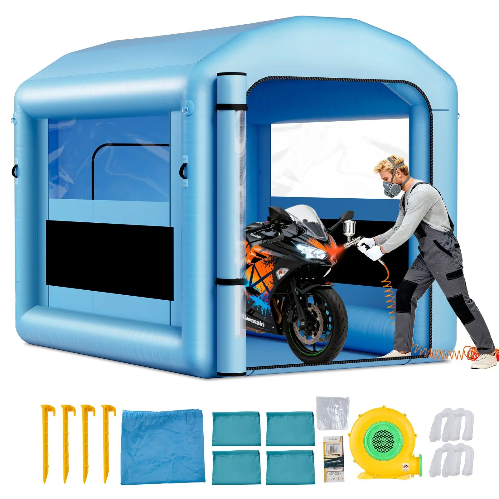 【DealsForYouDays】VEVOR Inflatable Paint Booth, 9.84ft Wide Large Size 8.2x8.2ft Round Roof Unit with 550W Blower Power, Air Filter System, Light Hook, for Painting Bikes, Motorcycles, Furniture
