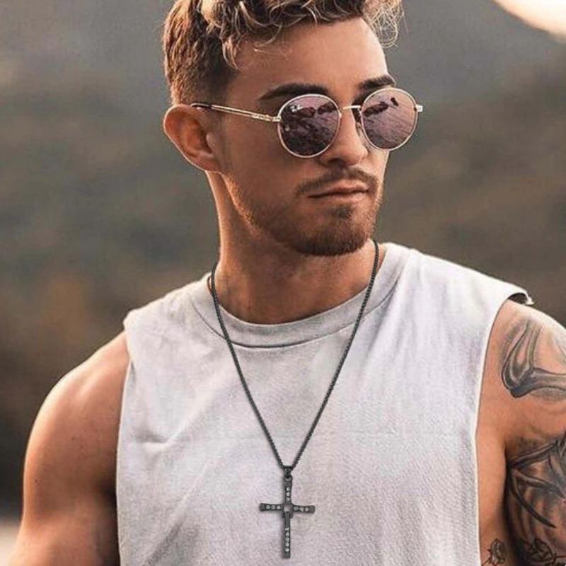 Cross Necklace for Men, Cross Pendant Necklace Stainless Steel Chains Sterling Silver Necklace Men's Cross Chain Jewelry Link Chain for Boys Fast and Furious