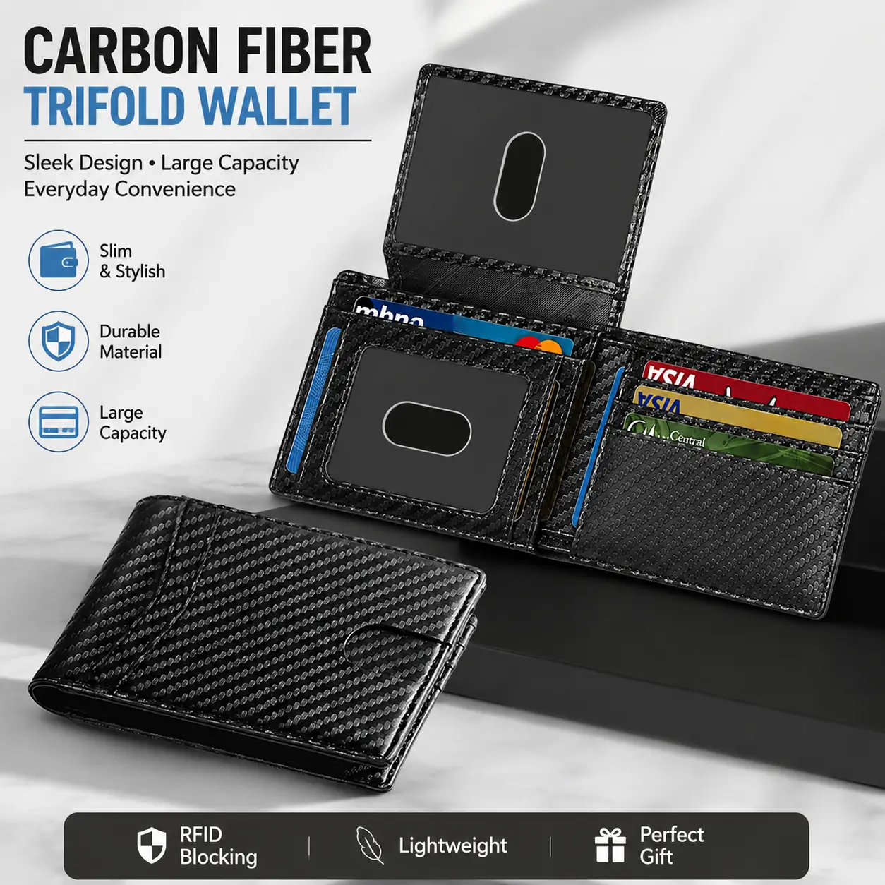 Wallet for Men, Men's Business Minimalist Carbon Fiber Card Holder with Card Slots, RFID Blocking Card Holder, Slim Front Pocket Wallet, Portable Wallet for Men, Credit Card Organizer-YY1