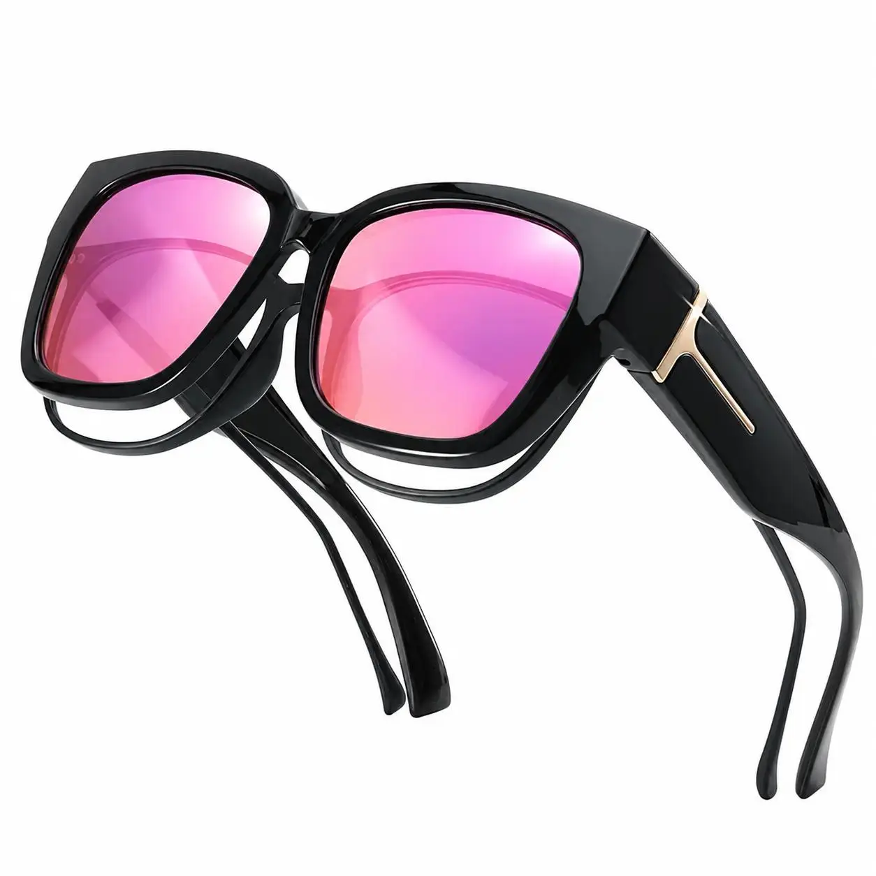 black frame pink lenses