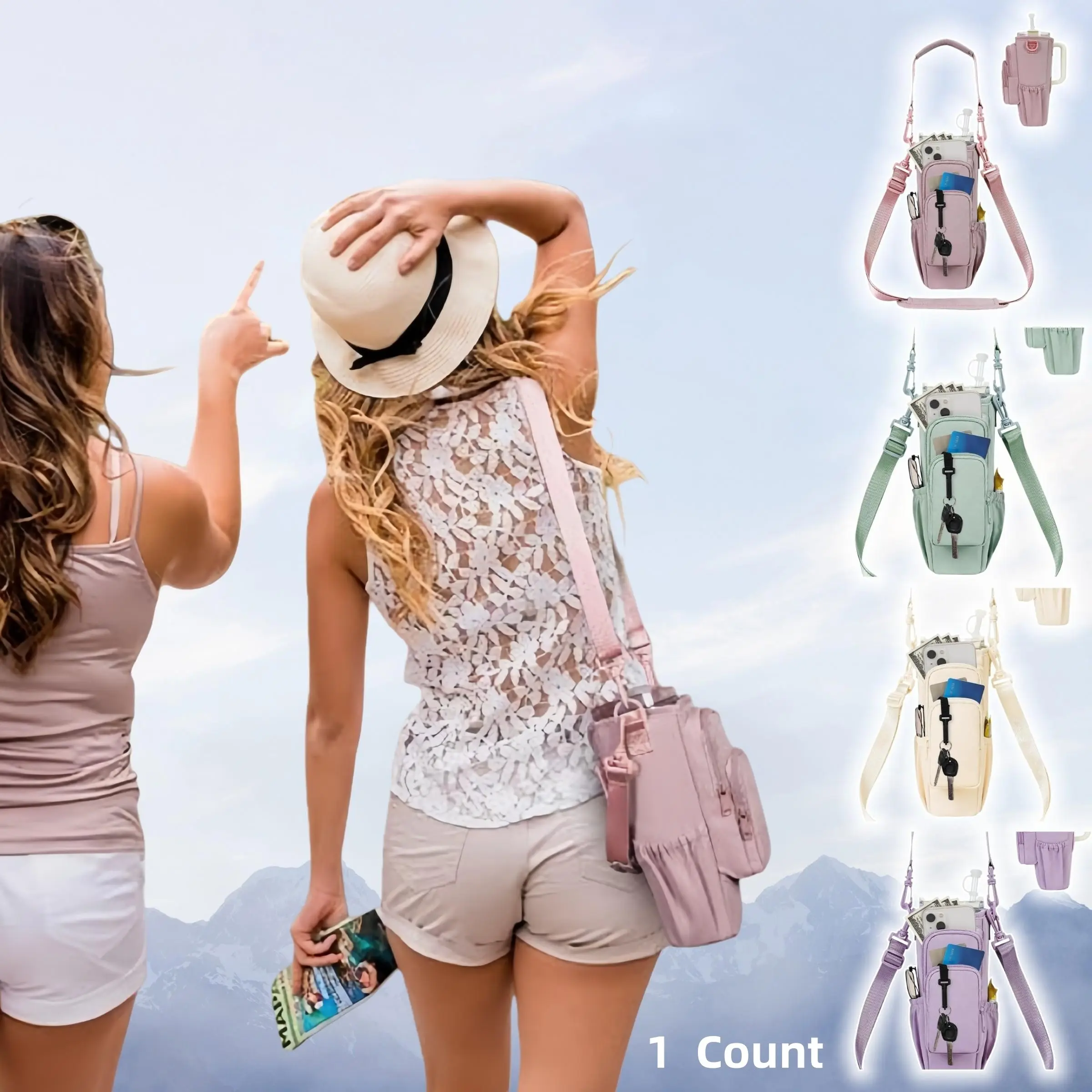 Crossbody Water Bottle Bag for Stanley 40oz Tumbler Insulated Sling Carrier Water Bottle Holder Tumbler Accessories with Phone Pocket Adjustable Detachable Strap Keeps Cold Hot Hands Free for Hiking Travel Gym Commute