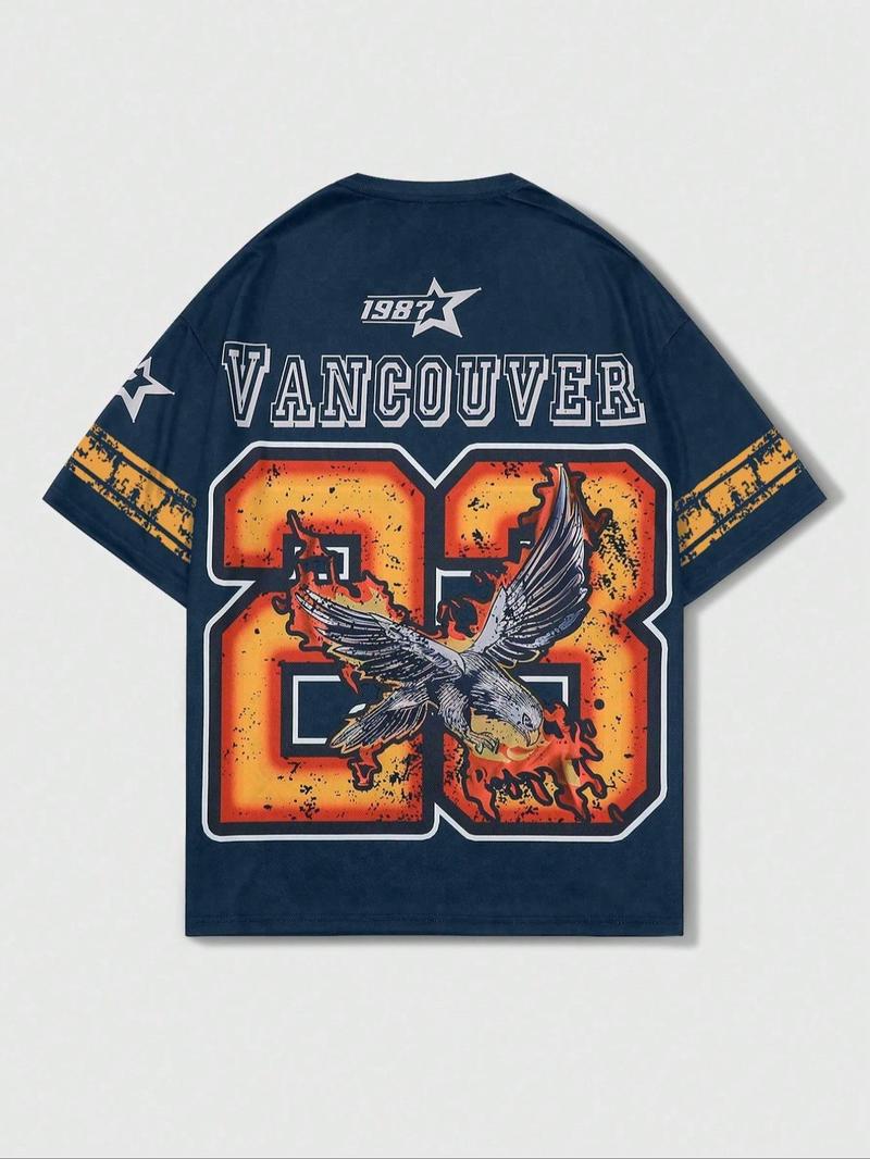 Men's Eagle Print Round Neck Graphic Tee, Regular Fit Casual Short Sleeve T-Shirt for Summer, Men's Top for Daily Wear, Streetwear