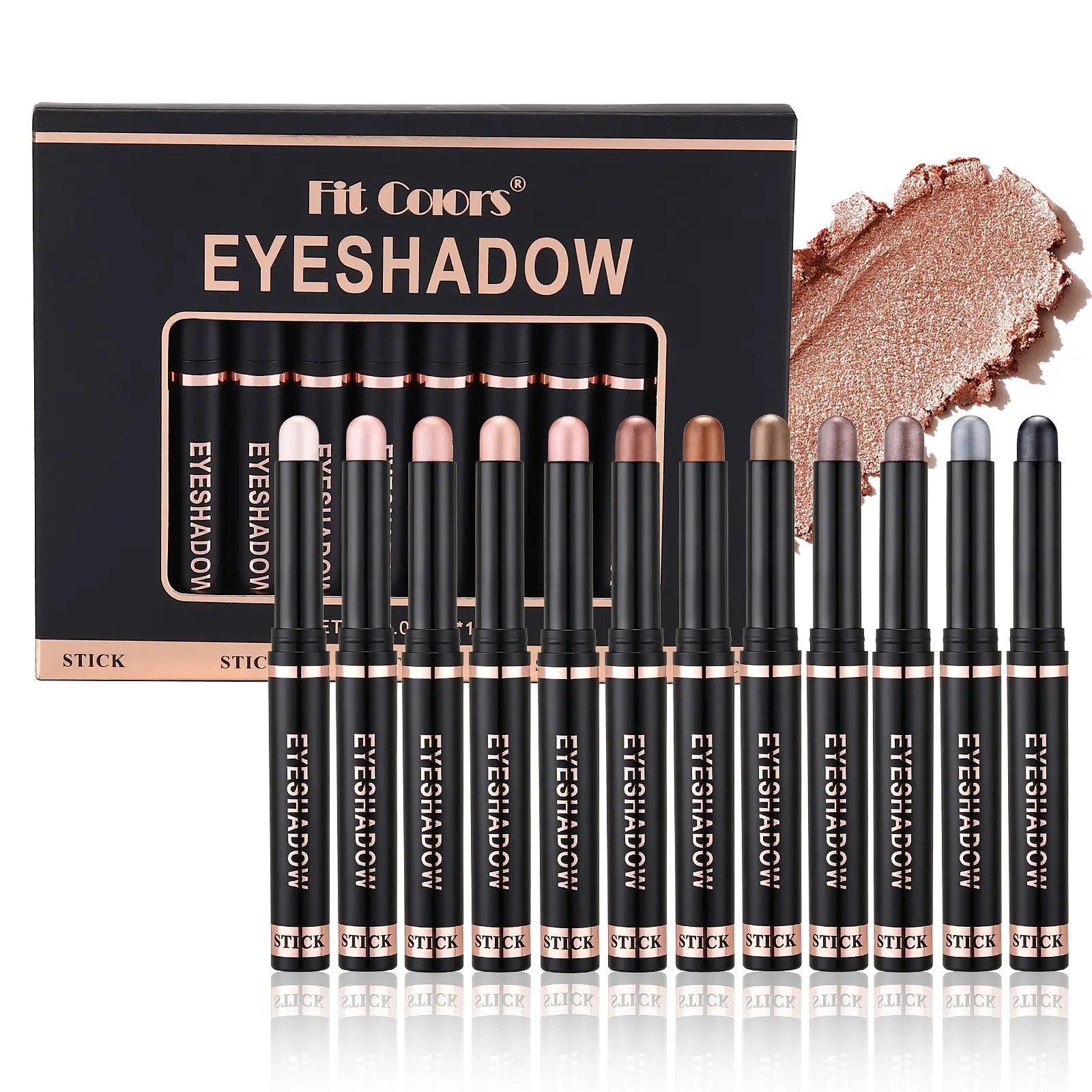 12-Piece Glitter Eyeshadow Stick Set, Smudge-Proof Waterproof Metallic Eye Liner, Brightening Eye Makeup Kit for Women and Girls, All Over Glimmer, Sparkly Shimmer Eyeshadow, Shimmery Eyeshadow