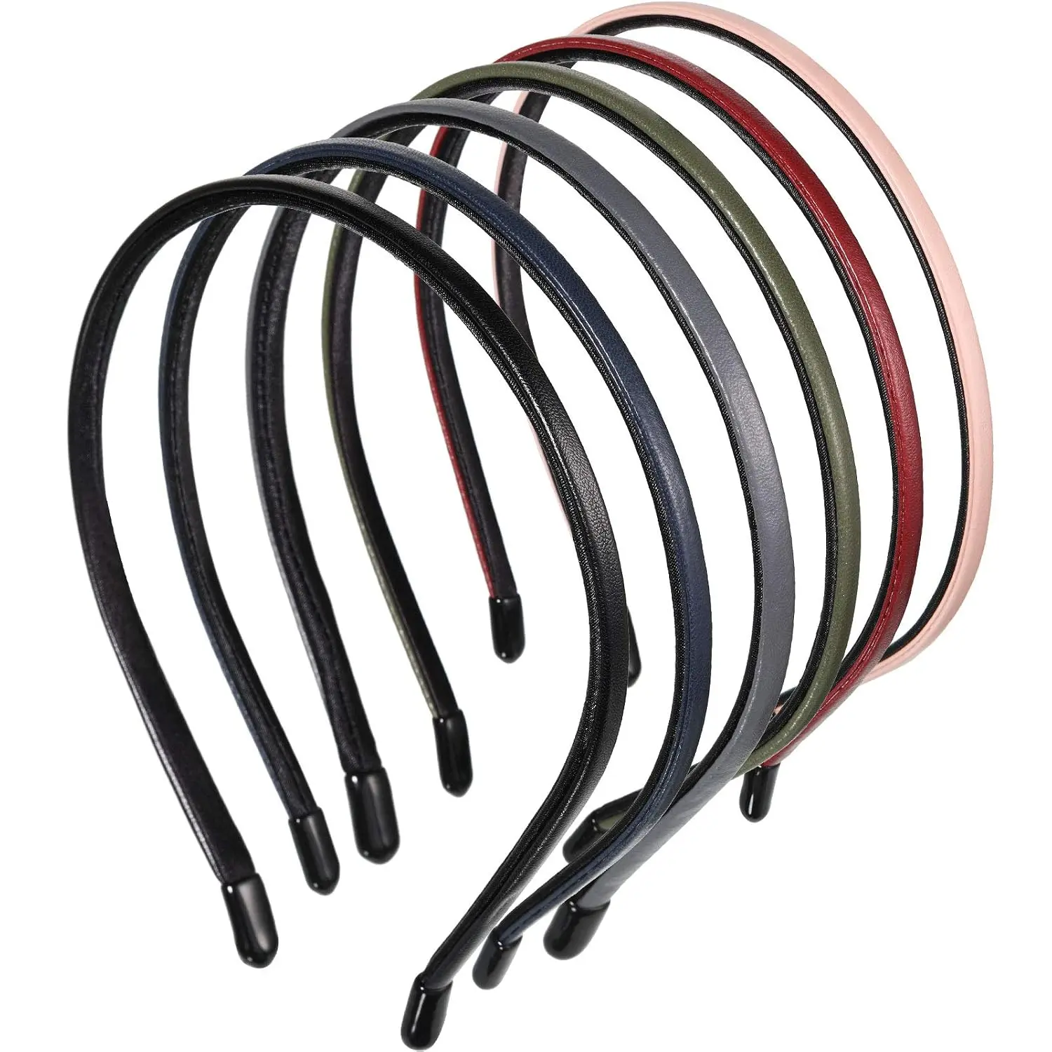 6 count Skinny Leather Covered Headband Thin Plastic Headband Hair Loop Clasp Hairbands Skinny Leather Headbands Solid Simple Bands for Women, 6 Colors