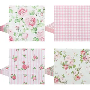 80 Pcs Pink Floral Napkins 6.5 Inch 2 Ply Vintage Flower Decorative Spring Napkins for Decoupage Tea Party Wedding Bridal & Baby Shower
