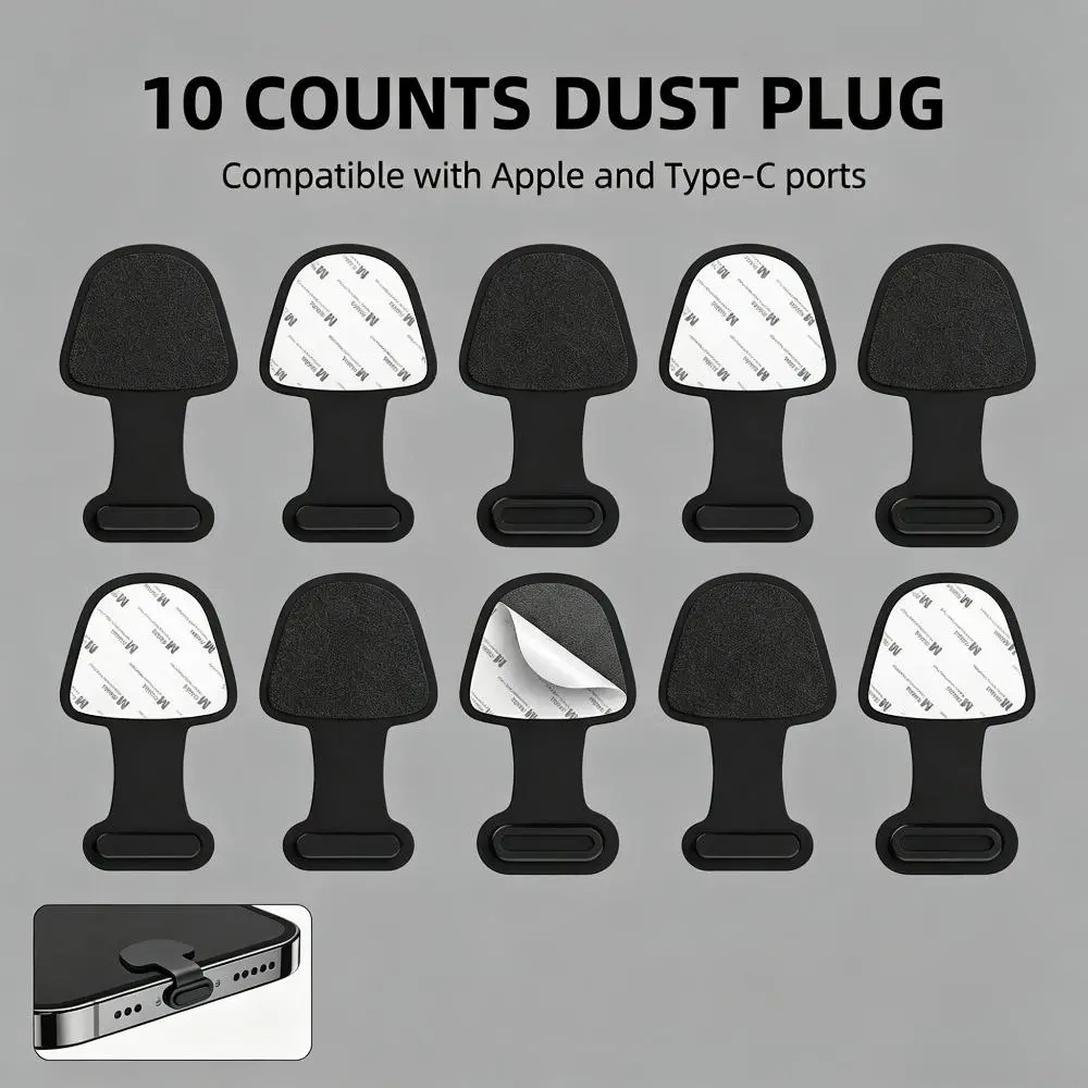 10-Pack Silicone Dust Plugs, Universal Anti-Lost Port Covers for USB Type-C Android & Lightning Devices, Durable Waterproof Phone Accessories, Mobile, Soft Silicon, Daily Use, Anti-Lost Grip
