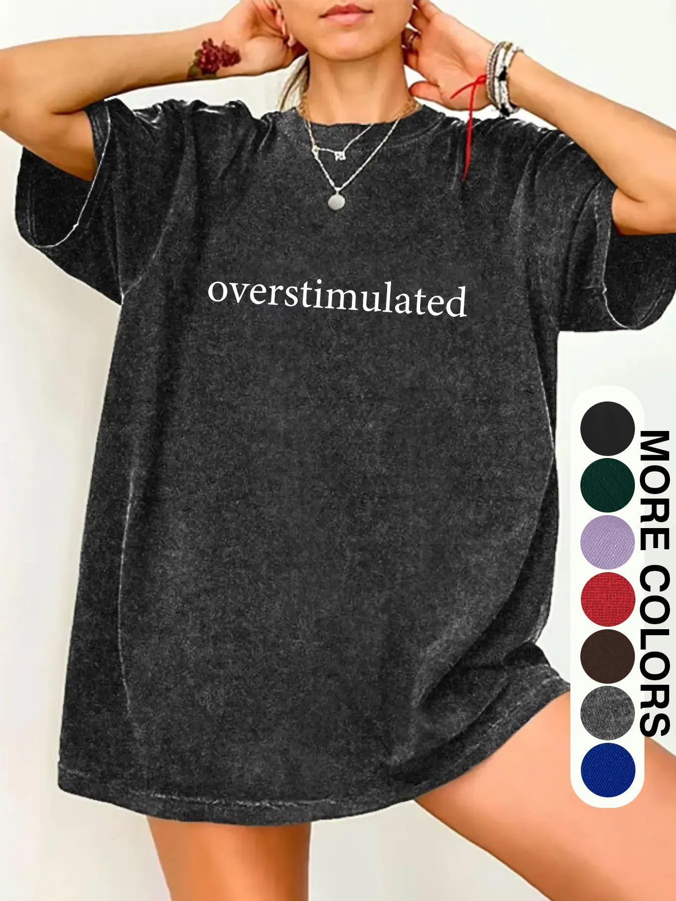 Unisex Graphic Tee, Casual Letter Print Drop Shoulder Half Sleeve Round Neck T-Shirt , Fashion Women's Top for Daily Wear