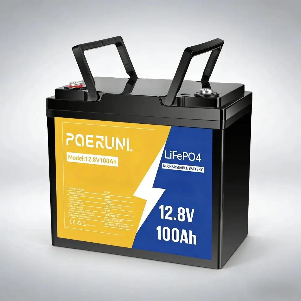 POERUNI 12.8V 100Ah LiFePO4 Battery 1280Wh 100A BMS For RV Solar Marine