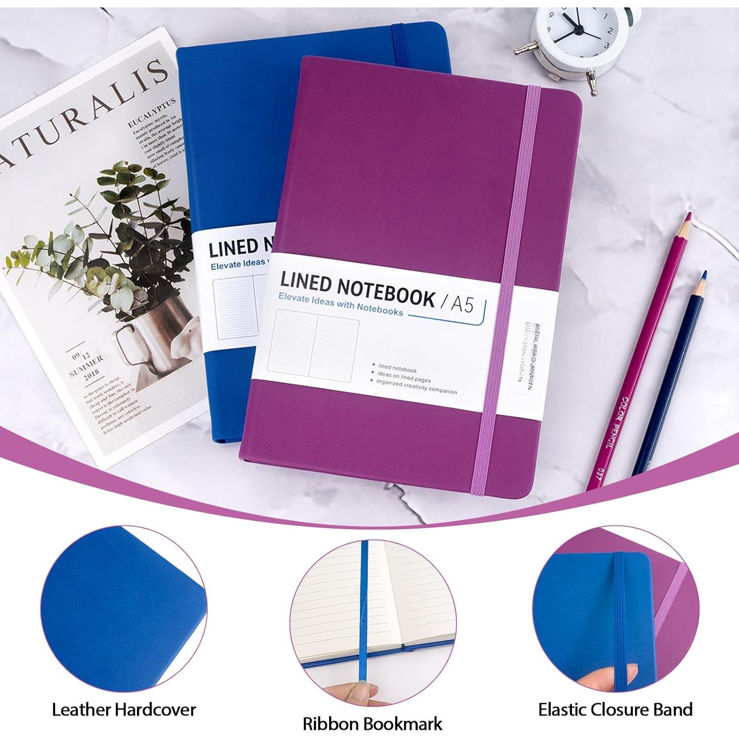 5 Pack Hardcover Journal Notebooks for Work 320 Pages A5 Thick Journals Bulk 5.8 x 8.4 Inch 100 GSM Paper College Ruled Notebooks for Writing, Journaling, Note Taking