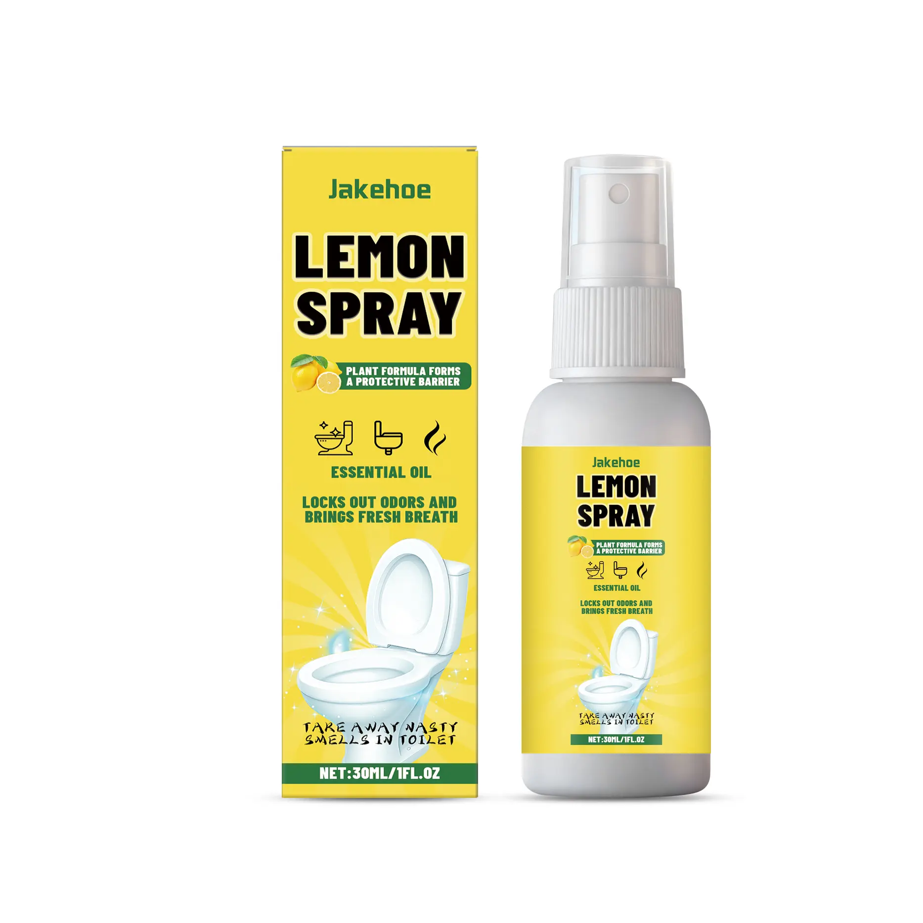Jakehoe 30ml Lemon-Scented Household Toilet Cleaning Spray - Bathroom Care Deodorizer, Descaling & Maintenance Solution, Single Bottle