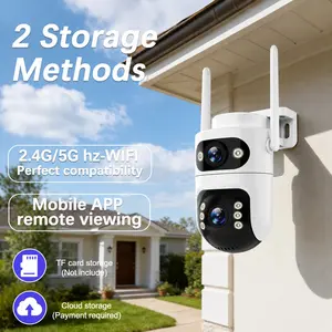 Dual Lens Ptz Camera, Outdoor Waterproof Wireless WiFi, 360° Panoramic, Motion Tracking, Night Vision, Voice Communication, Ai Detection, 128GB Storage