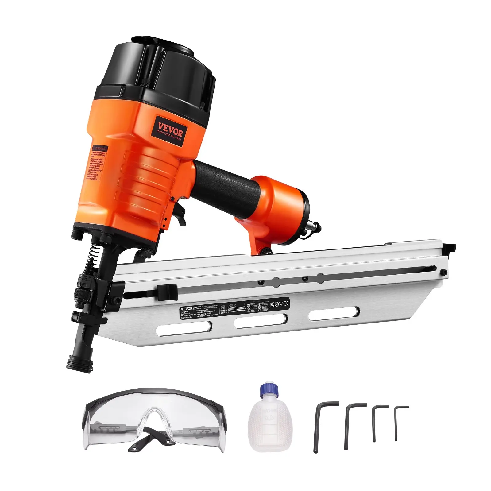 【Summerfinds】VEVOR Framing Nailer, 80-120PSI Air Nail Gun, 2" to 3-1/2" 21 Degree Full Round Head Pneumatic Framing Nailer with Tool-Less Depth Adjustment Dual Trigger Modes, Ideal for Framing Decking Flooring