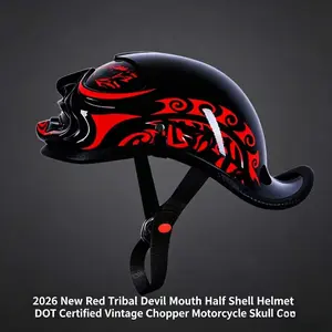 2026 New Tribal Devil Mouth Half Shell Helmet, Dot Certified Vintage Chopper Motorcycle Skull Cap, Stylish and Safe Riding Gear