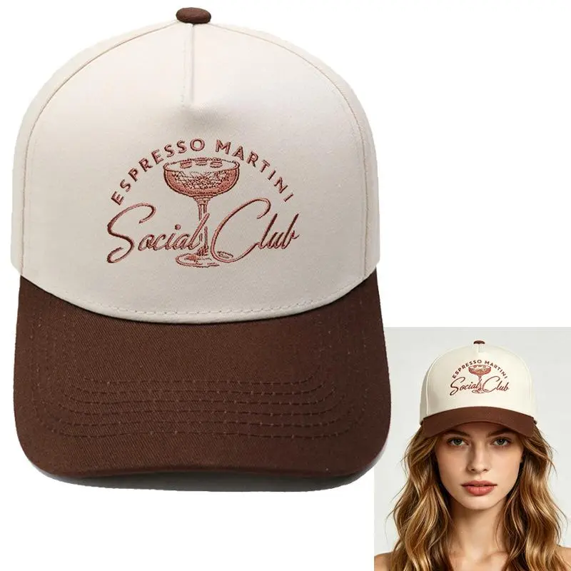 Effortless Glamour Espresso Martini Social Club Embroidered Baseball Cap Two Tone Cream Brown Trucker Hat Cotton Casual Streetwear Y2K Viral Adjustable Unisex Sun Protection Hat