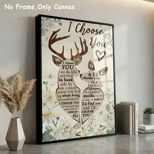 Deer Couple Silhouette Canvas Wall Decor "You Are My Forever" Romantic Valentine Gift for Him Her Husband Wife Unframed Premium Solid Wood Grain Frame Waterproof Anti-Moisture Wall Hanging for Living Room Bedroom Farmhouse Office