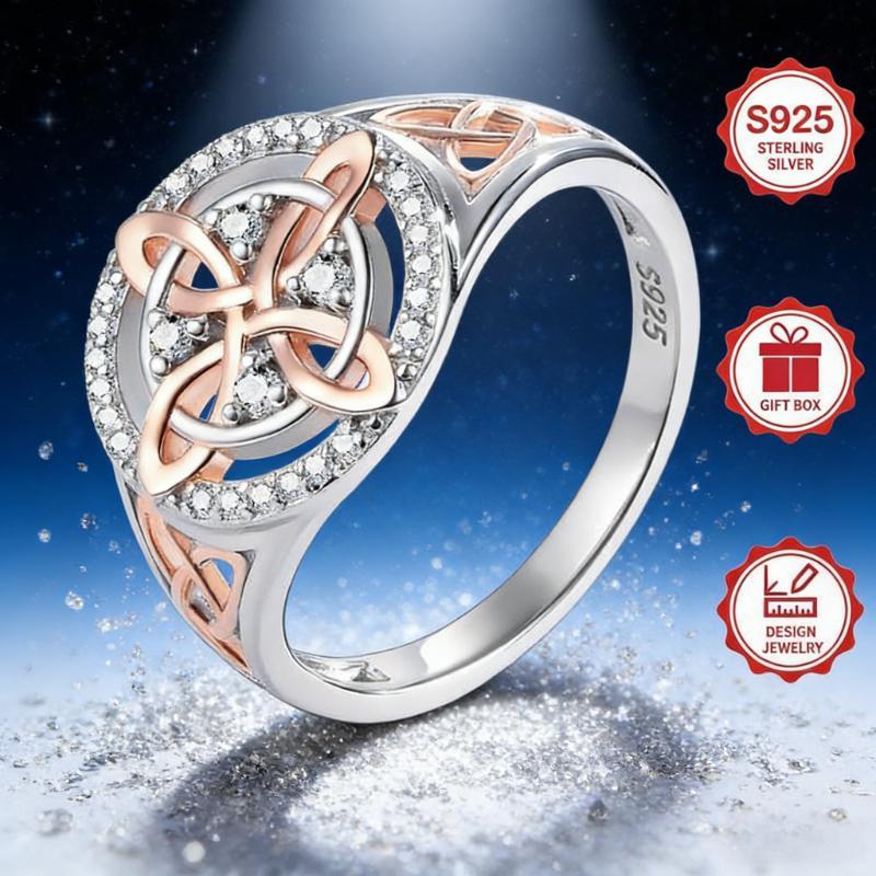 Date Essential S925 Silver Celtic Knot Ring - Rose Gold Zircon Women’s Dainty Ring