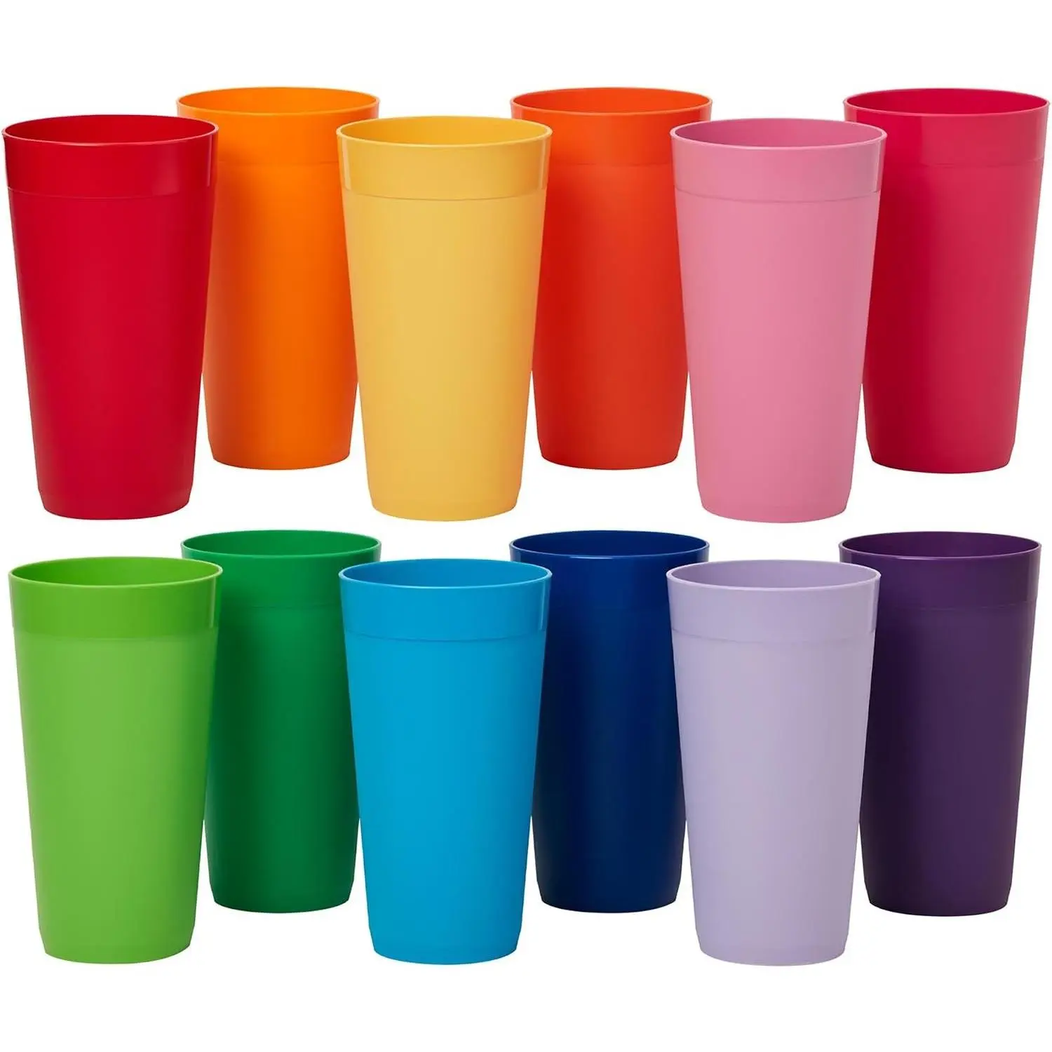 Newport 12-Pack Unbreakable Plastic Cups (20 ounces) 12 Assorted Bright Colors, BPA Free drinking glasses, Dishwasher Safe tumblers for Parties, Camping, & Everyday Use
