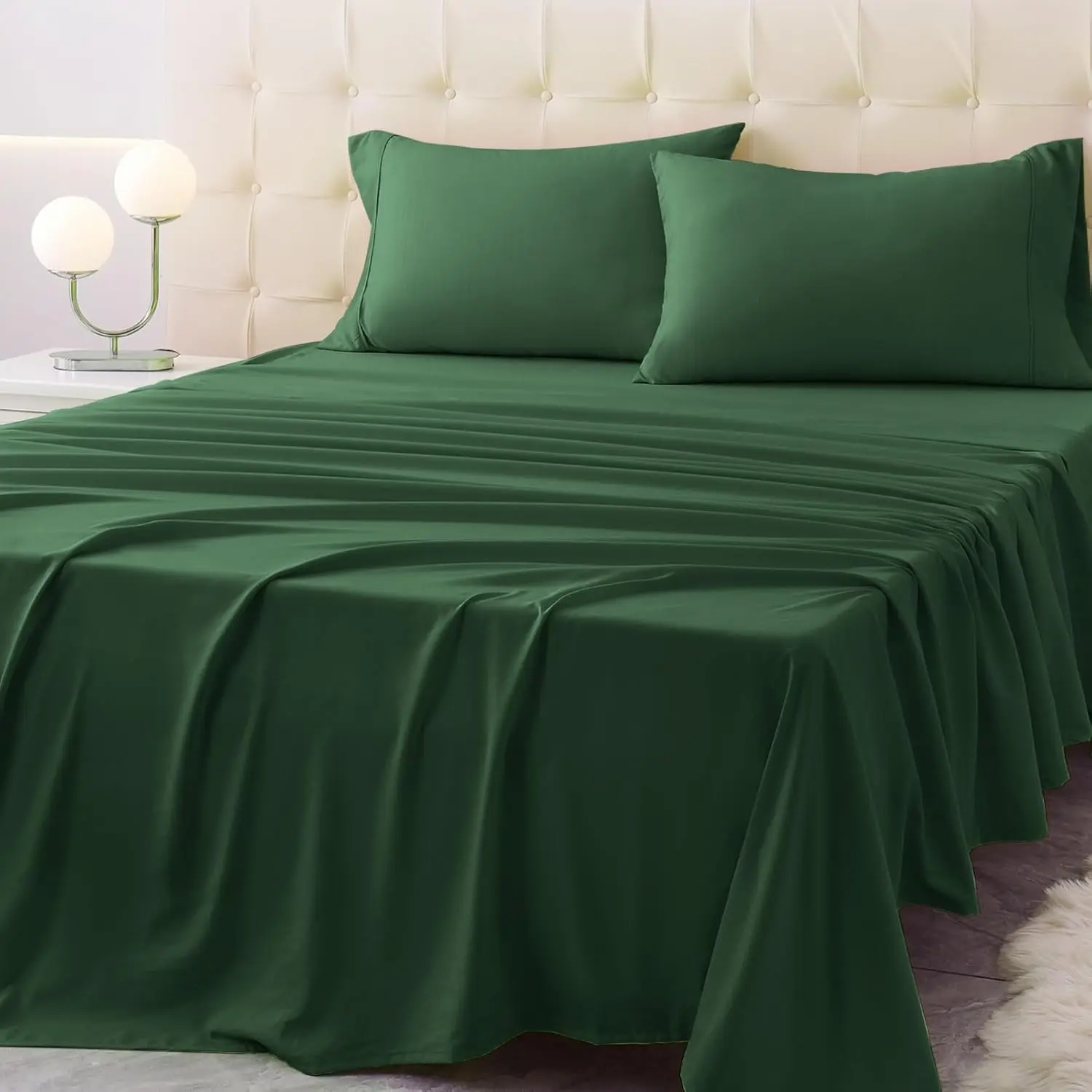 Queen Size Bed Sheet Set - 4 Piece Soft Microfiber Sheets with Deep Pockets, Cooling Technology, and Wrinkle-Free Pillowcase. Hotel-Quality, Durable Bedding, Eden Green