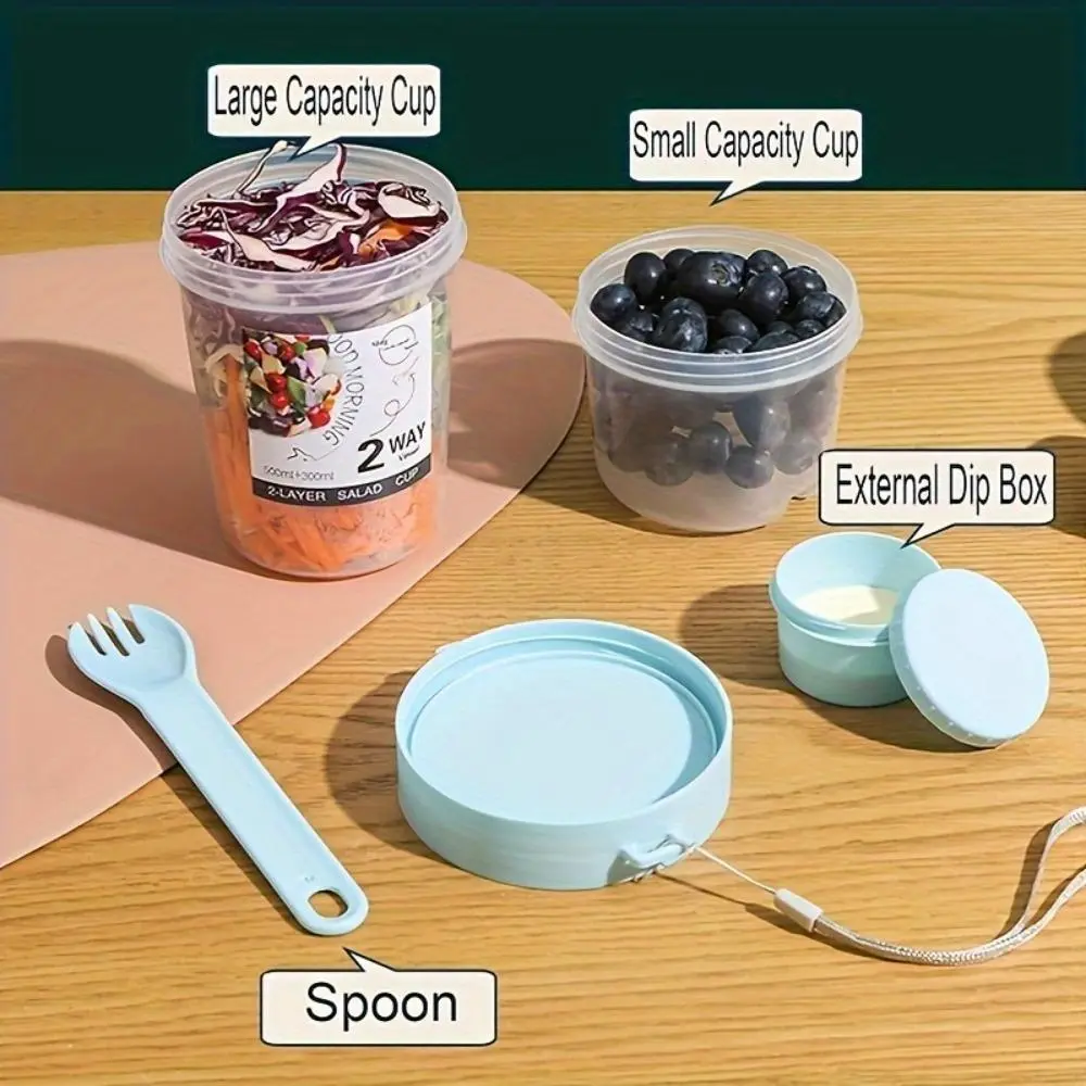 2-in-1 Salad Meal Shaker Cup, Meal Prep Containers, Suitable for Yogurt, Salad, Ice Cream, Fruits, Portable Fruit and Vegetable Salad Cup Container with Fork and Salad Dressing Holder, Also Functions as a Cereal or Oatmeal Container