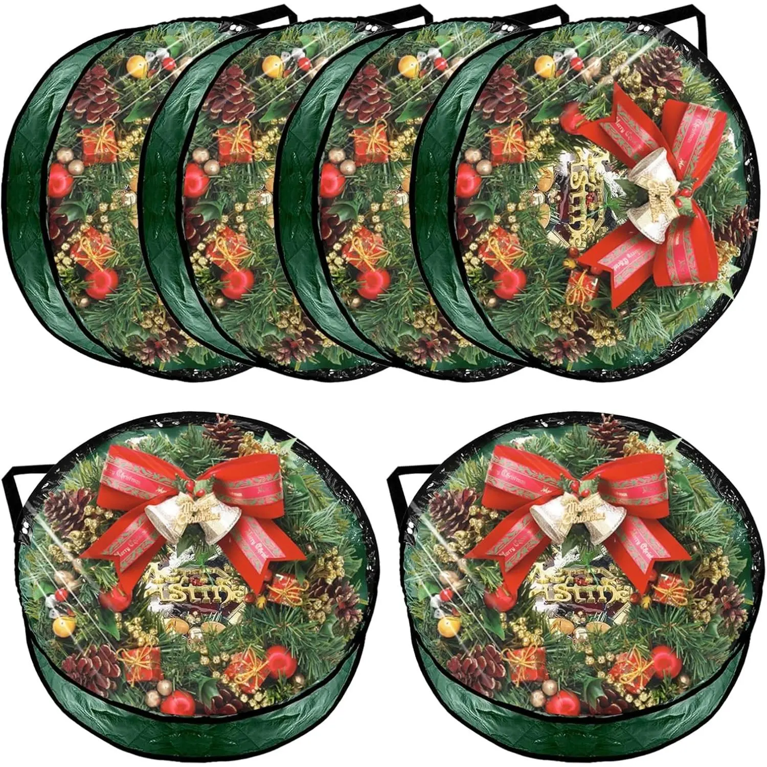 6 Pack Wreath Storage Container Bag, 24x8 Inch Christmas Wreath Storage Container Heavy Duty Christmas Wreath Boxes with Clear Window for Xmas Holiday Seasonal Wreath Garland (Green)