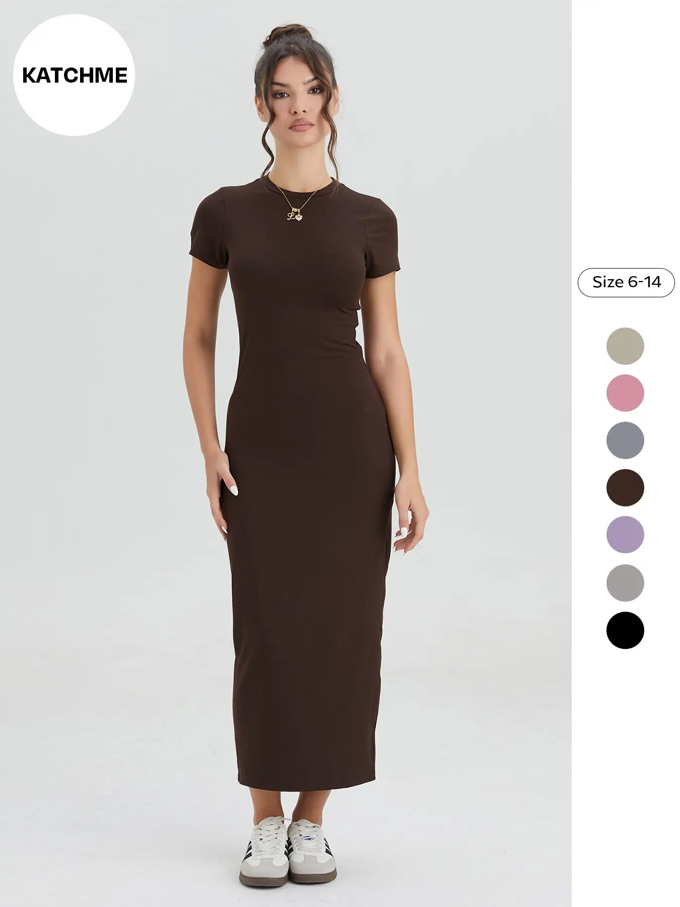Women's Casual Basic Slim-Fit Summer Dress, Round Neck Dresses, Breathable Dress, Kint Fabric Moderate Thickness, Perfect for Daily Wear & Outdoor Activities