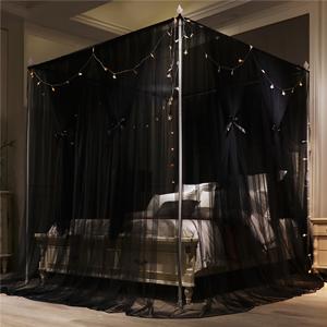 4 Corners Post Bed Layer Cozy Drape Netting 4 Opening Net for Girls & Adults Bedroom Decoration Accessories (Black, 53" W*78" L*82"*H/(Full))