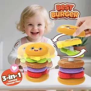 Fun Stackable Burger Shape Toy Set, Colorful Identification, Hand-Eye Coordination, Rotating Puzzle, Perfect Gift for Boys and Girls