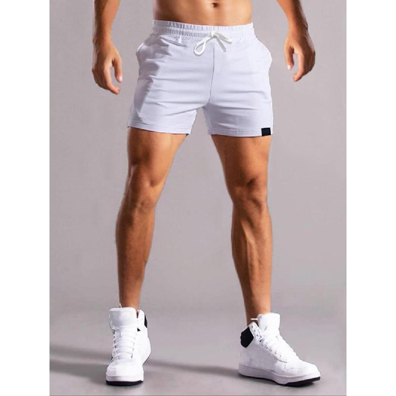 Men's Basic Regular Fit Solid Pocket Drawstring Shorts, Casual Streetwear Simple Patched Detail Elastic Waist Shorts for Summer, Fashion Men's Bottoms for Daily Wear, Menswear, Volleyball Shorts, Gymshorts