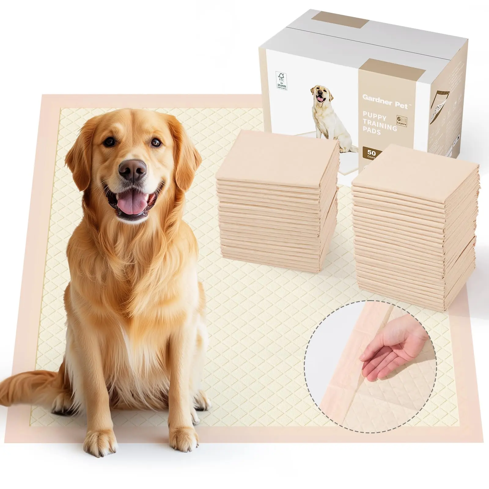 Gardner Pet Disposable Puppy Pads XL, 28"x34" Super Absorbent & Leak-Proof Full Edge-Wrapping Dog Training Pads, Extra Thick Potty Pads, 50 Count