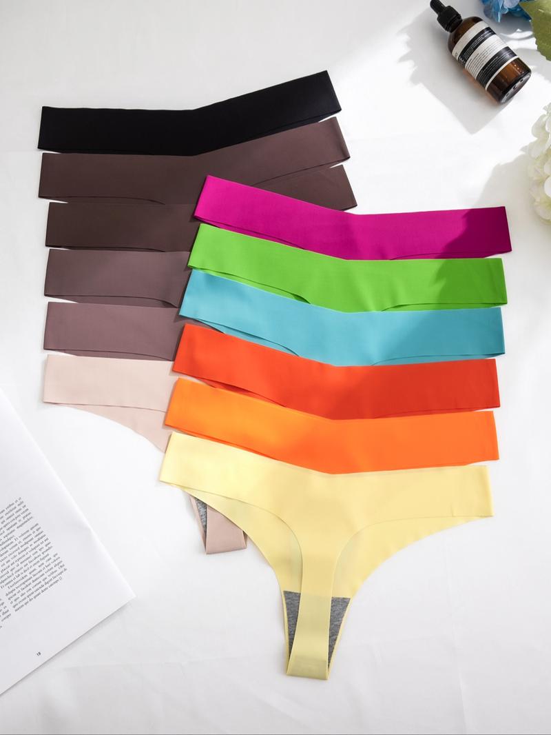 Women's 12pcs Solid Color Seamless Thong, Soft Comfy Breathable Drop Waist Panty for Daily Wear, Underwear for All Seasons