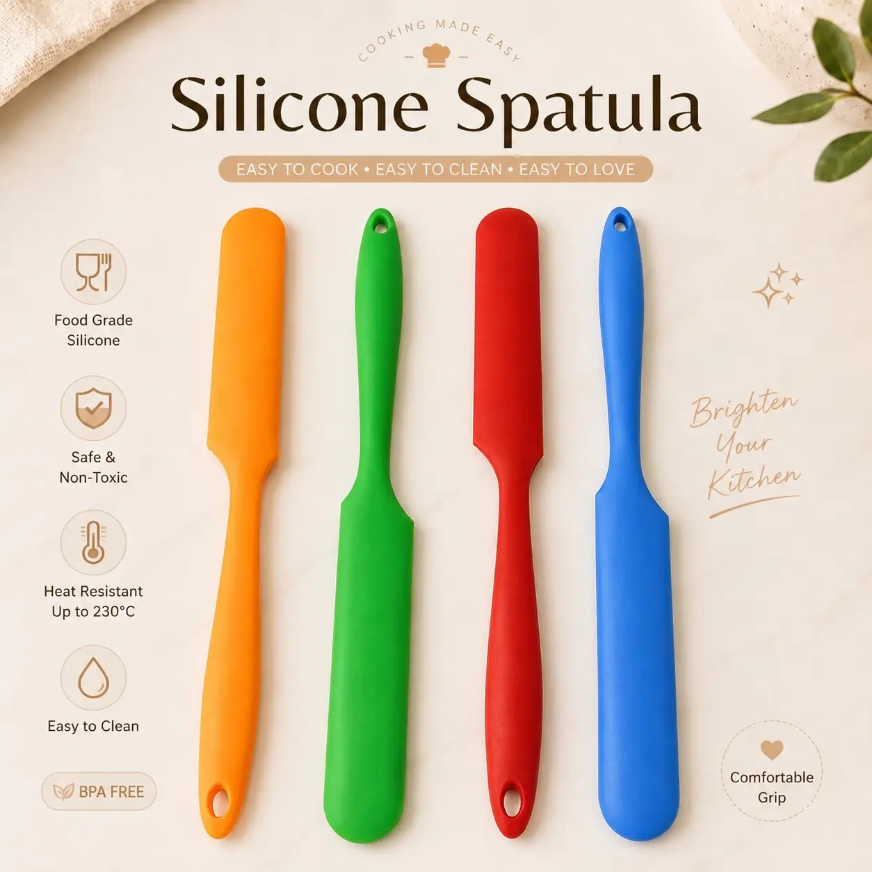 Long-handle integrated silicone spatula, non-stick baking spatula, multi-functional cookie mixing spoon, plastic cake knife and cream scraper, suitable for high-temperature ovens, non-stick cookie mixing spatula, cake decoration, butter mixing knife