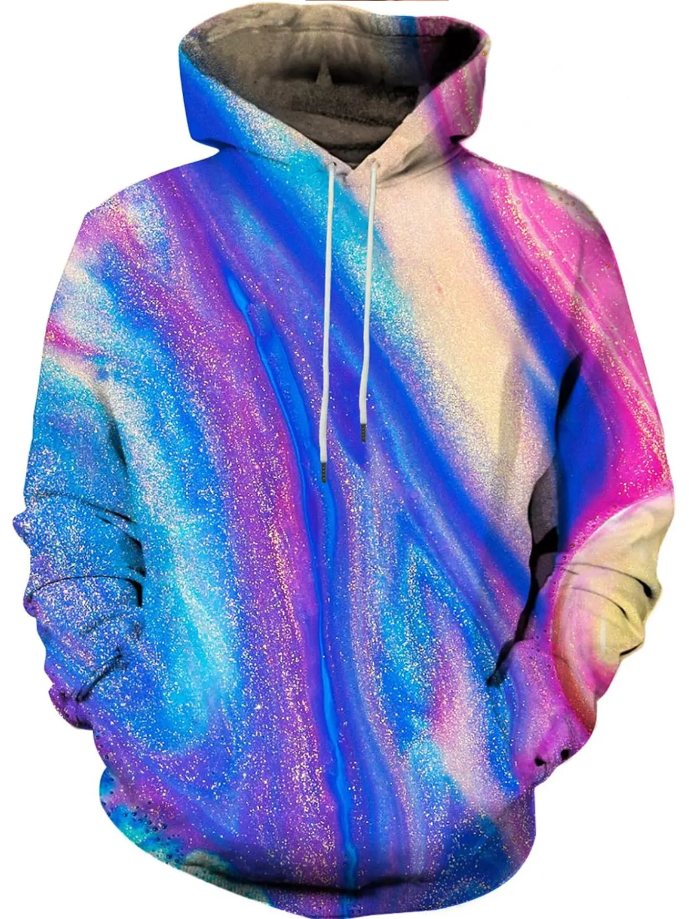 Colorful Gilded Fluid Gradient Starry Glitter Print Drawstring Hoodie