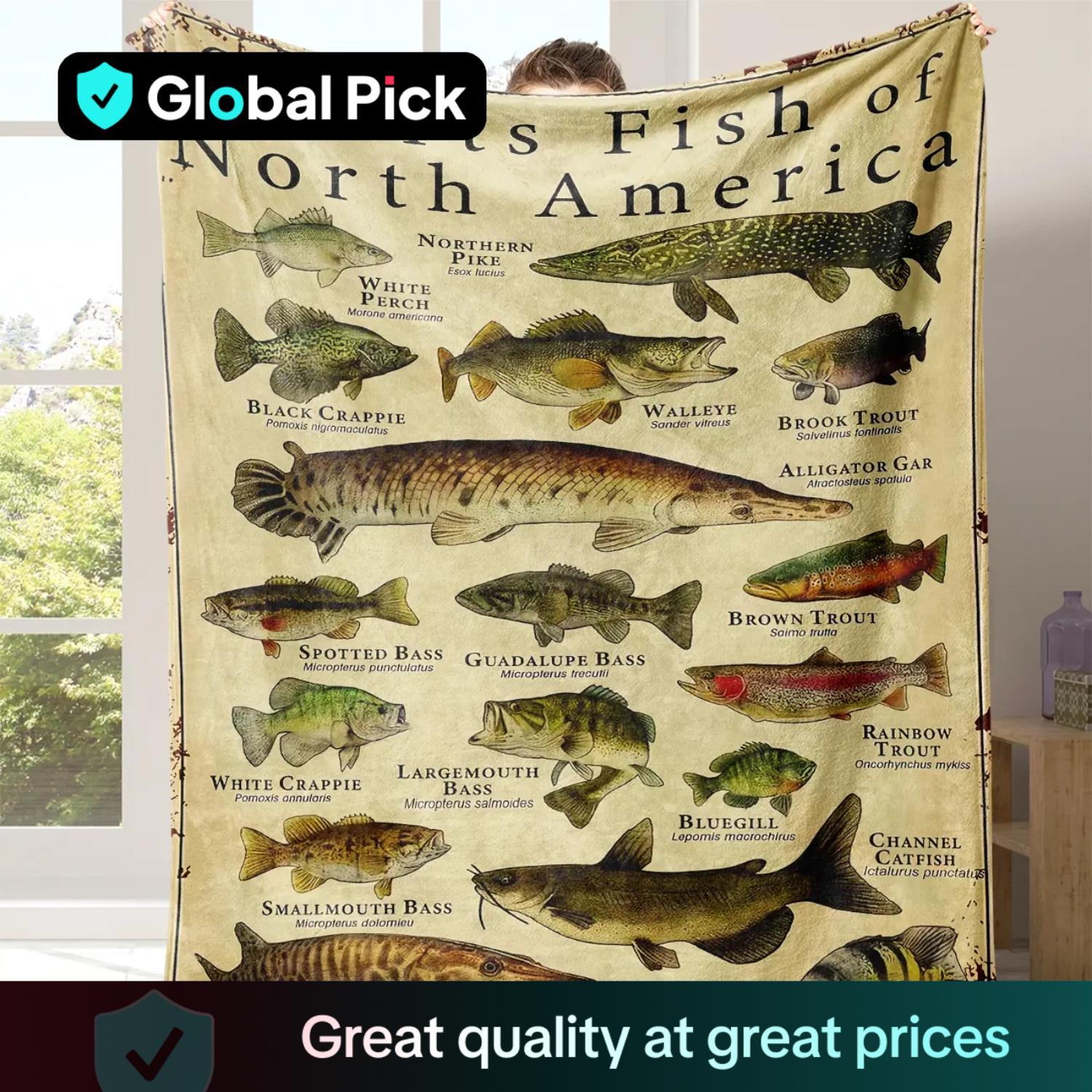 Fish Pattern Flannel Blanket, 1 Count Soft Comfortable Warm Throw, Air-Conditioned Room Blanket, Easter Gifts Warm Nap Blanket For Home Office Travel Camping, All Season Blanket, Room Accessories, Funny Gift