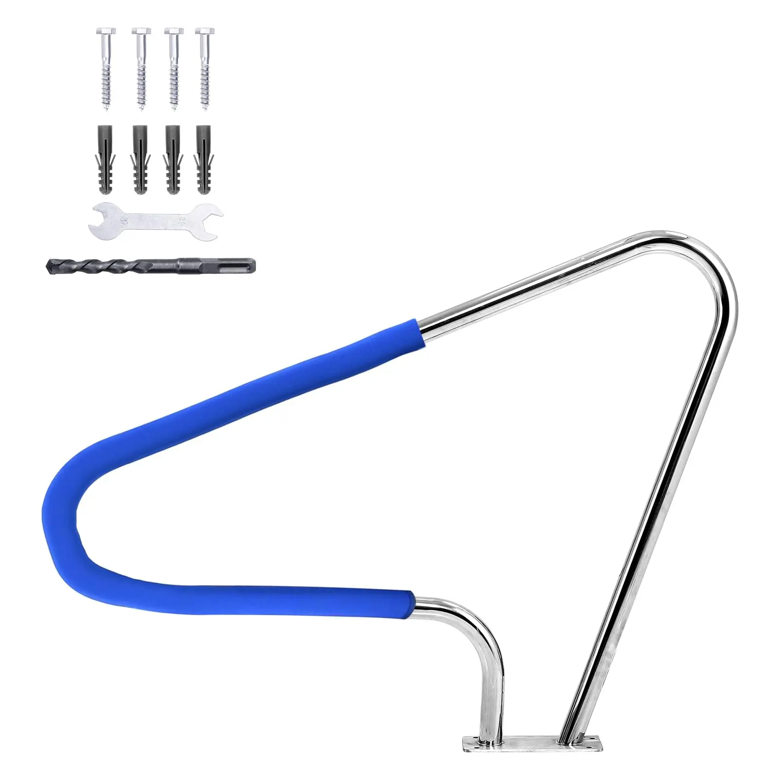 Garvee 48-Inch Stainless Steel Pool Handrail, Heavy-Duty 370 LBS Capacity Inground Pool Rail with Non-Slip Blue Grip Cover & Complete Mounting Kit