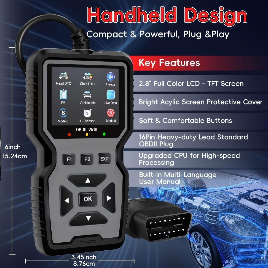 Professional Obd2 Diagnostic Scanner Tool, Car Diagnostic Scanner, Vehicle Diagnostic Tool, USB Powered, Engine Fault Detector, Code Reader, Battery Tester, 10 Languages Supported