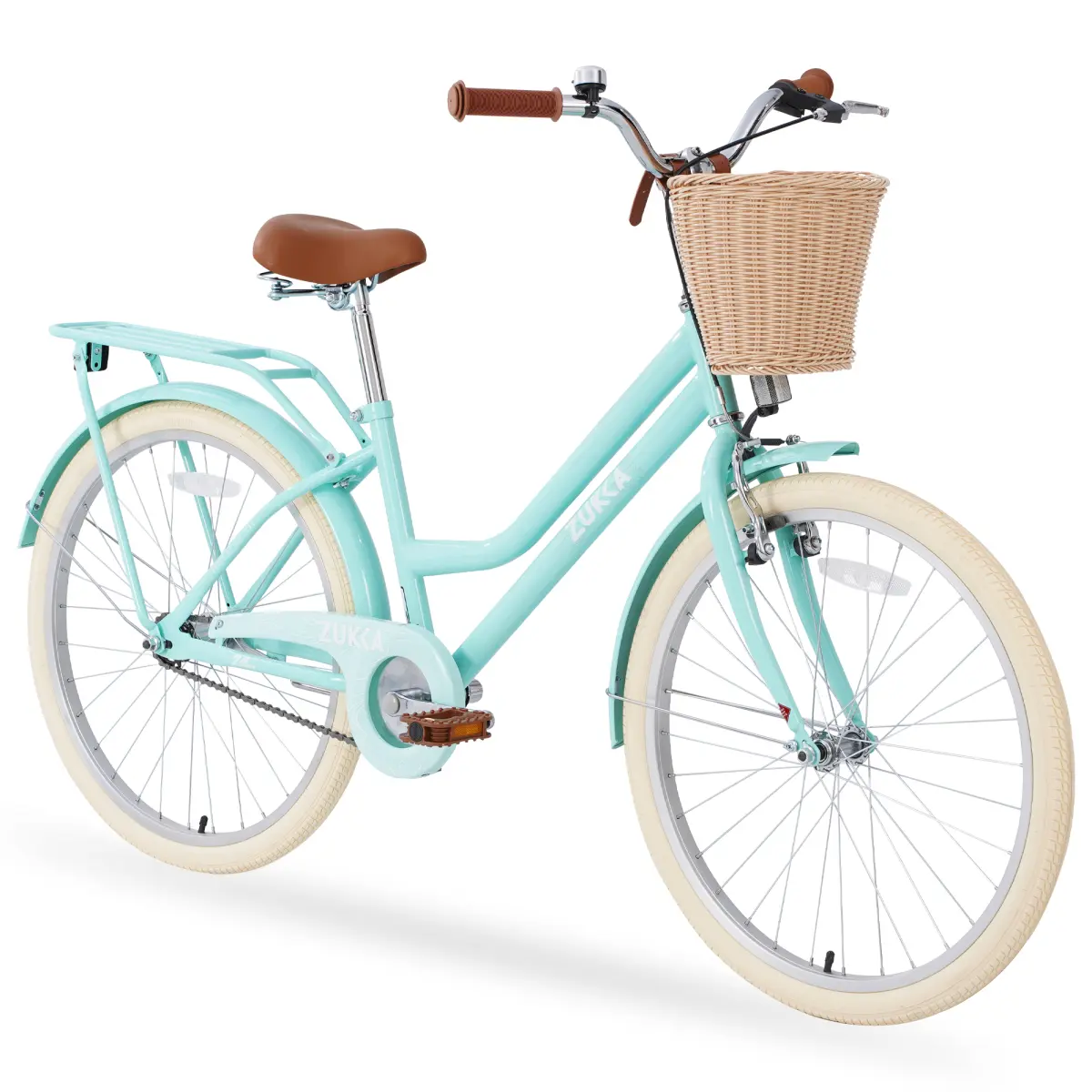 24-Inch Girl's Cruiser Bike for Youth (14+ Years Old), Single Speed Steel Bicycle with Coaster Brake, Front Basket & Bicycle Back Rack for City Cycling, Lawn & Wooden Paths, Fits 4’8”–5’6”, Outdoor Play, 33.06Lbs, Girl’s Bike